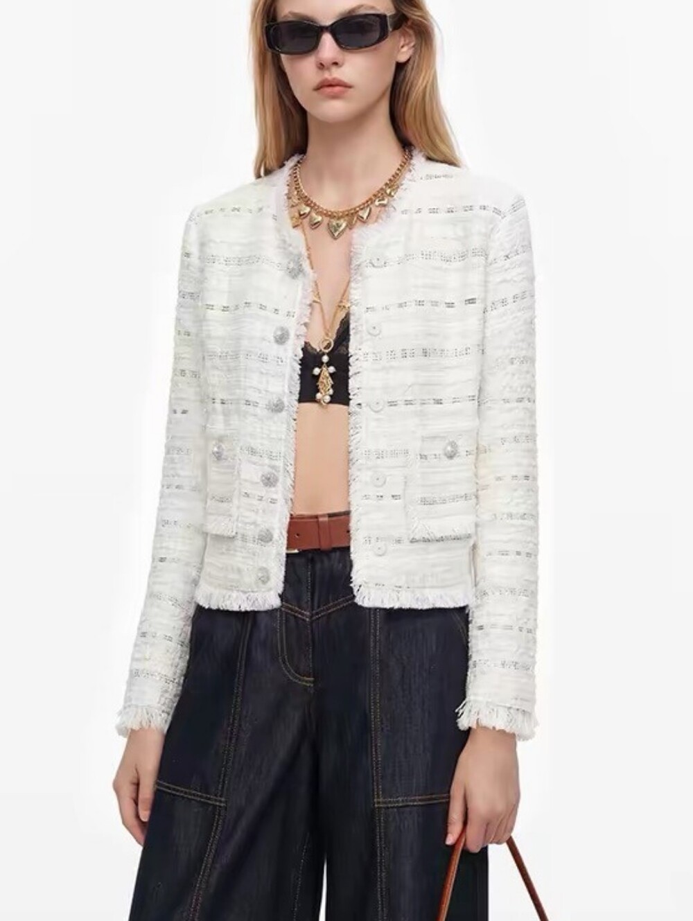 Self Portrait White Boucle Jacket